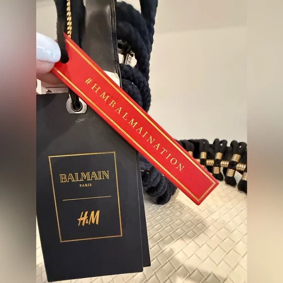 NEW WITH TAGS BALMAIN X H&M Black and Gold Rope Heels - Size 39 - Picture 12 of 16